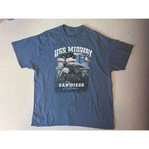 USS Midway San Diego T-Shirt Men's Size XL Pullover Causal Blue